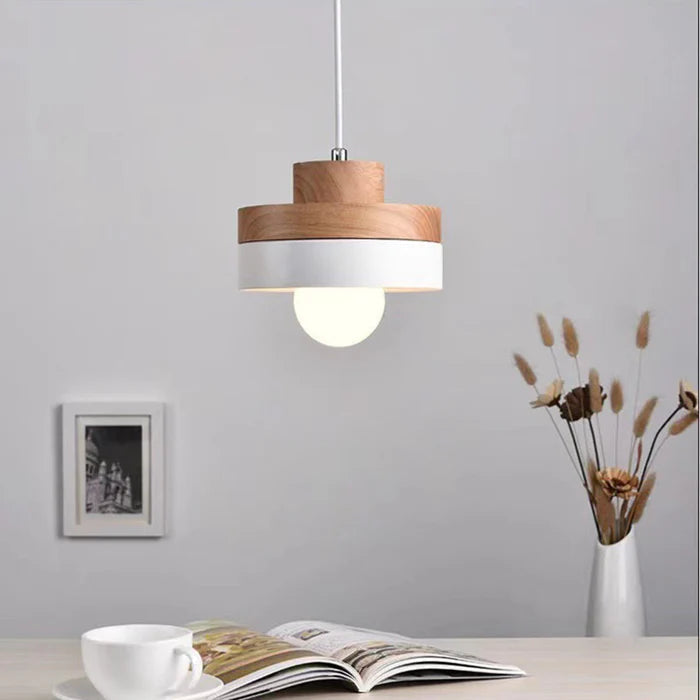 Aria lampă suspendată neagră și albă din lemn, minimalistă, geometrică
