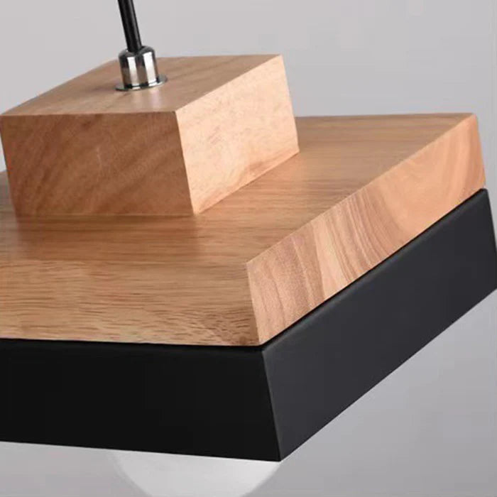 Aria lampă suspendată neagră și albă din lemn, minimalistă, geometrică