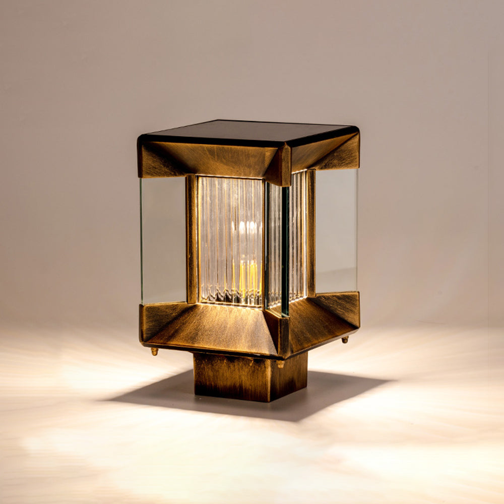 Ray modern Rectangular metal sticlă Outdoor Lamp, negru/negru-auriu